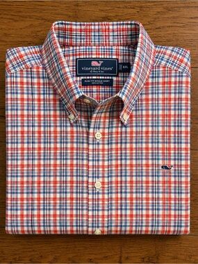Vineyard Vines Slim Fit Whale Shirt XXL Red Blue Plaid Button Down